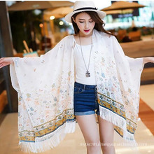 Fashion women print floral butterfly spring summer cape shawl scarf